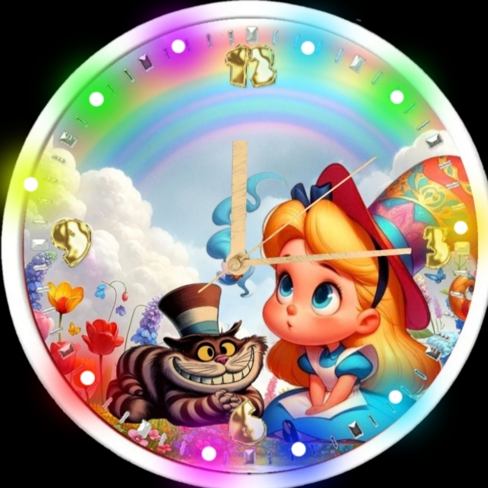 Alice in Wonderland Wall Clock with Led Lights Personalized
